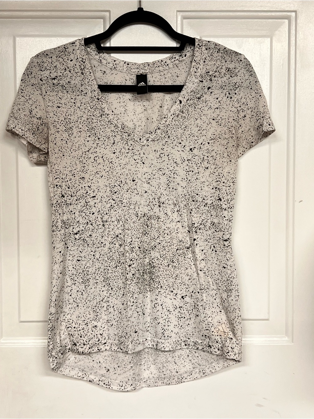 adidas Women's White and Black Speckle V-Neck Tee
